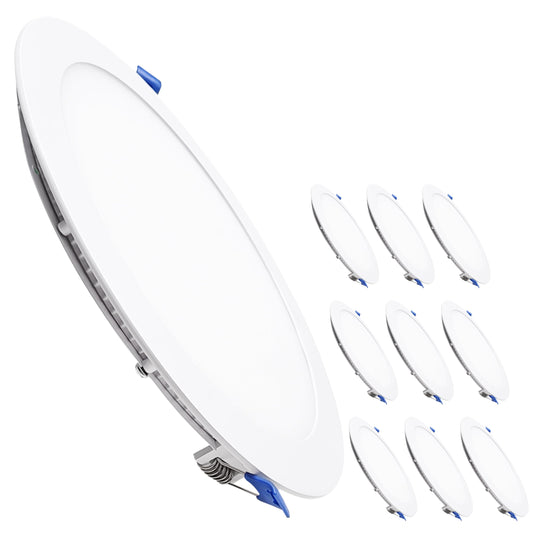LED ATOMANT Pack of 10 LED Recessed Downlights Round Flat 220mm 20W, CCT (color temperature switch warm white, neutral white, or cool white), Diameter 200mm, 1800 lumens, Includes driver.