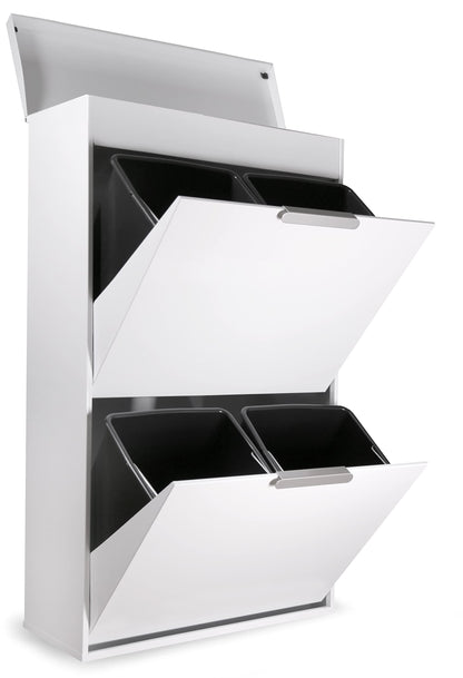ARREGUI Ecoclas Plus CR621-E Steel Recycling System with Storage Box with Lid | 4x17L (68L) | 4 Sections Trash Can for Kitchen | Removable Inner Bins + Handle | White