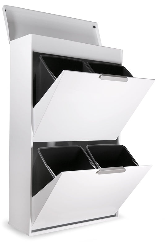 ARREGUI Ecoclas Plus CR621-E Steel Recycling System with Storage Box with Lid | 4x17L (68L) | 4 Sections Trash Can for Kitchen | Removable Inner Bins + Handle | White