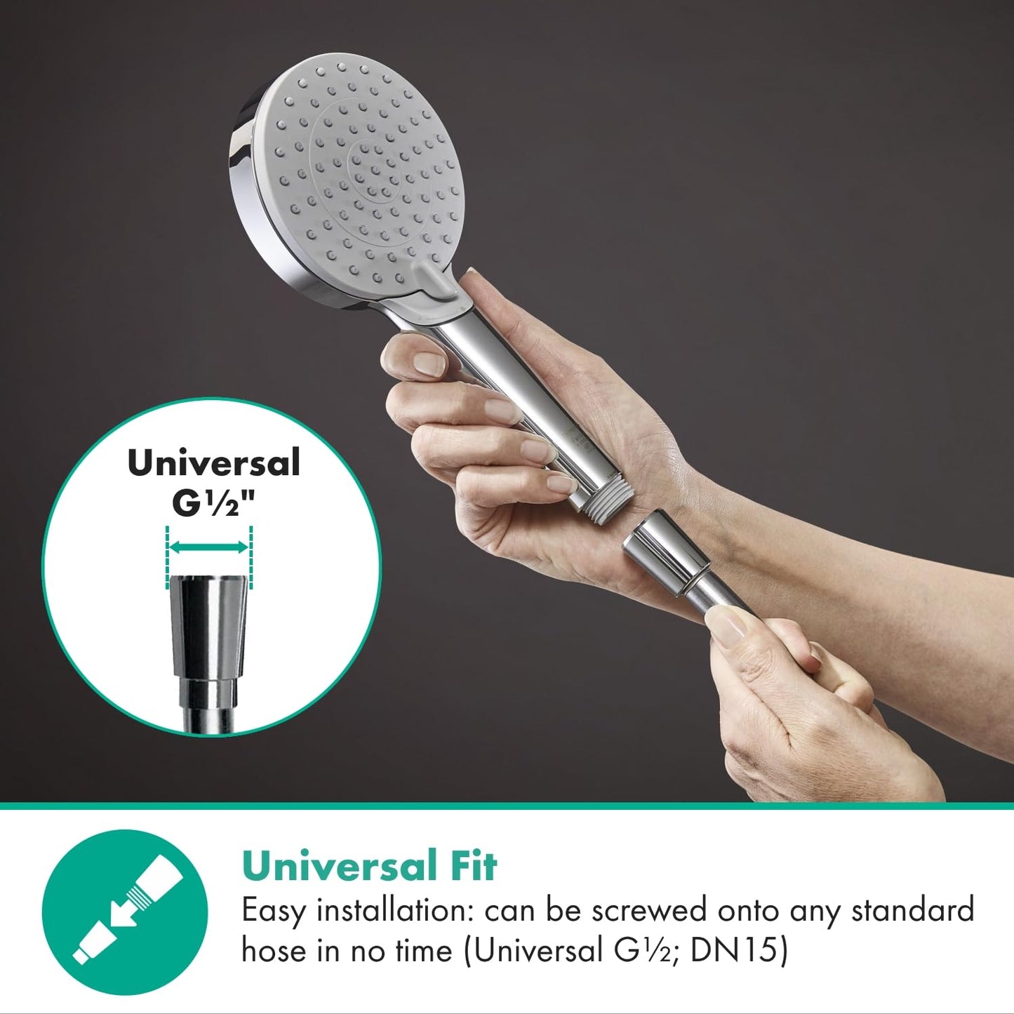 hansgrohe Vernis Blend - water-saving shower head (EcoSmart), handheld shower with 2 spray modes, round shower head (100 mm), water-efficient head with anti-limescale function, chrome, 26340000.
