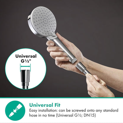 hansgrohe Vernis Blend - water-saving shower head (EcoSmart), handheld shower with 2 spray modes, round shower head (100 mm), water-efficient head with anti-limescale function, chrome, 26340000.
