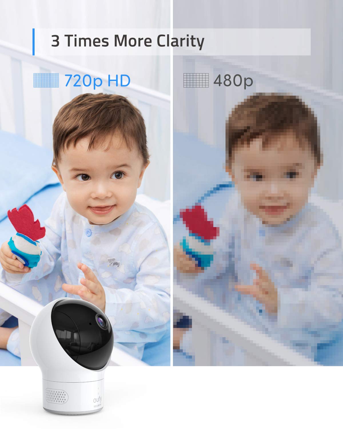 eufy Security baby monitor, additional SpaceView baby monitor camera, video baby monitor, 720p HD, easy installation, smart night vision, strong battery life, ideal for moms & young families.