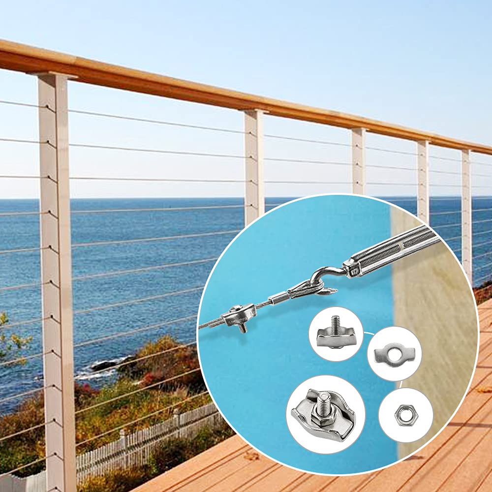 Stainless Steel Wire Rope Trellis - 35m PVC Coated Steel Cable Tensioning Kit with Turnbuckle M5, Eye Screw, Thimble, Wire Rope Clamp & Aluminum Rope Clamp for Climbing Plants, Railing, Light/Picture Hanging.