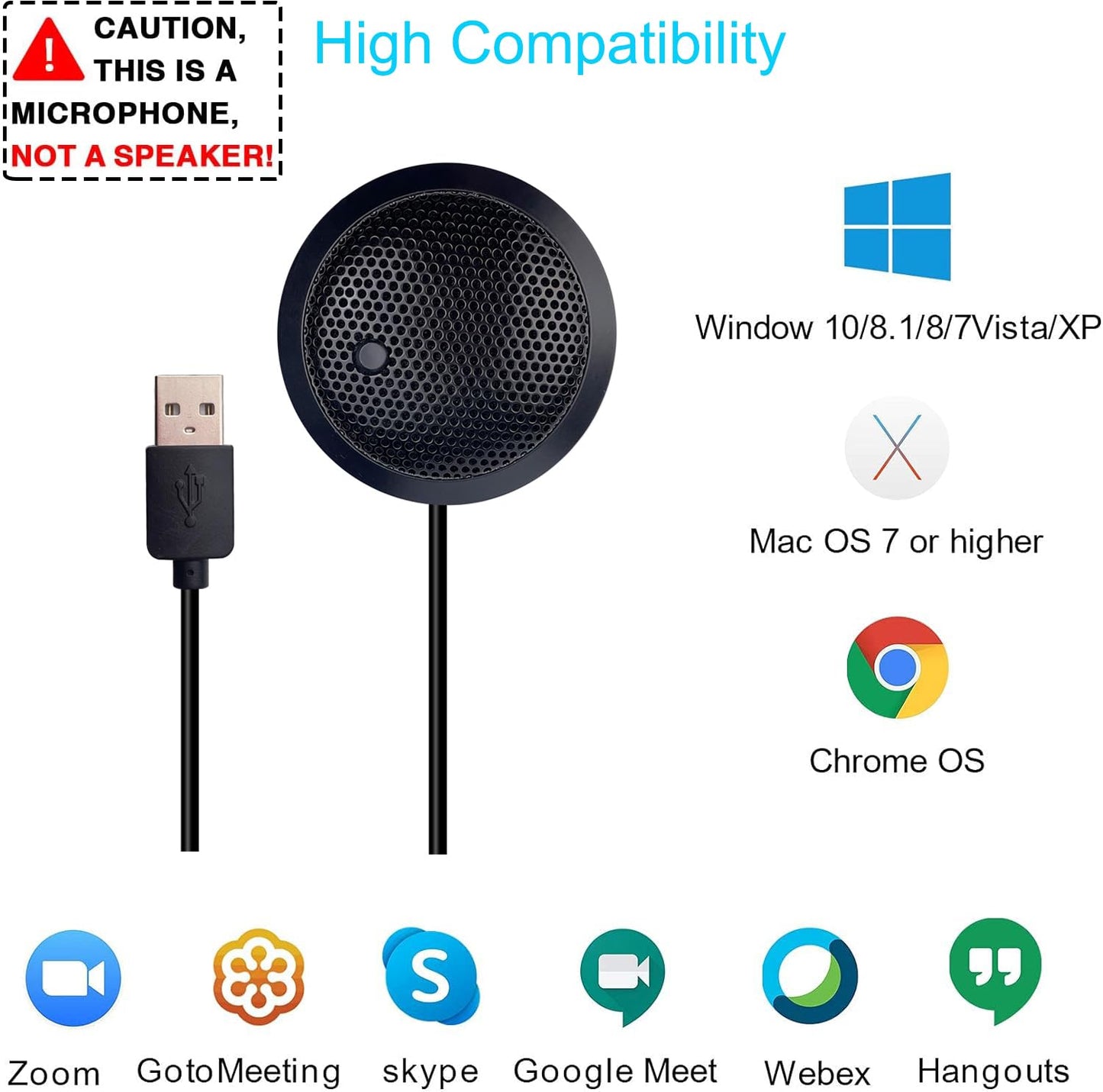 USB conference microphone, USB microphone for computer, 360° omnidirectional condenser PC laptop microphone with mute button for online meetings/classes, Zoom calls, chats, streaming, plug & play.