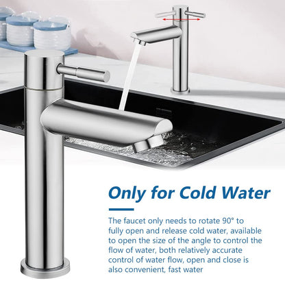 REFORUNG stainless steel cold water faucet for wash basin with single lever handle and 60cm connection hose for guest bathroom. 175mm faucet height.