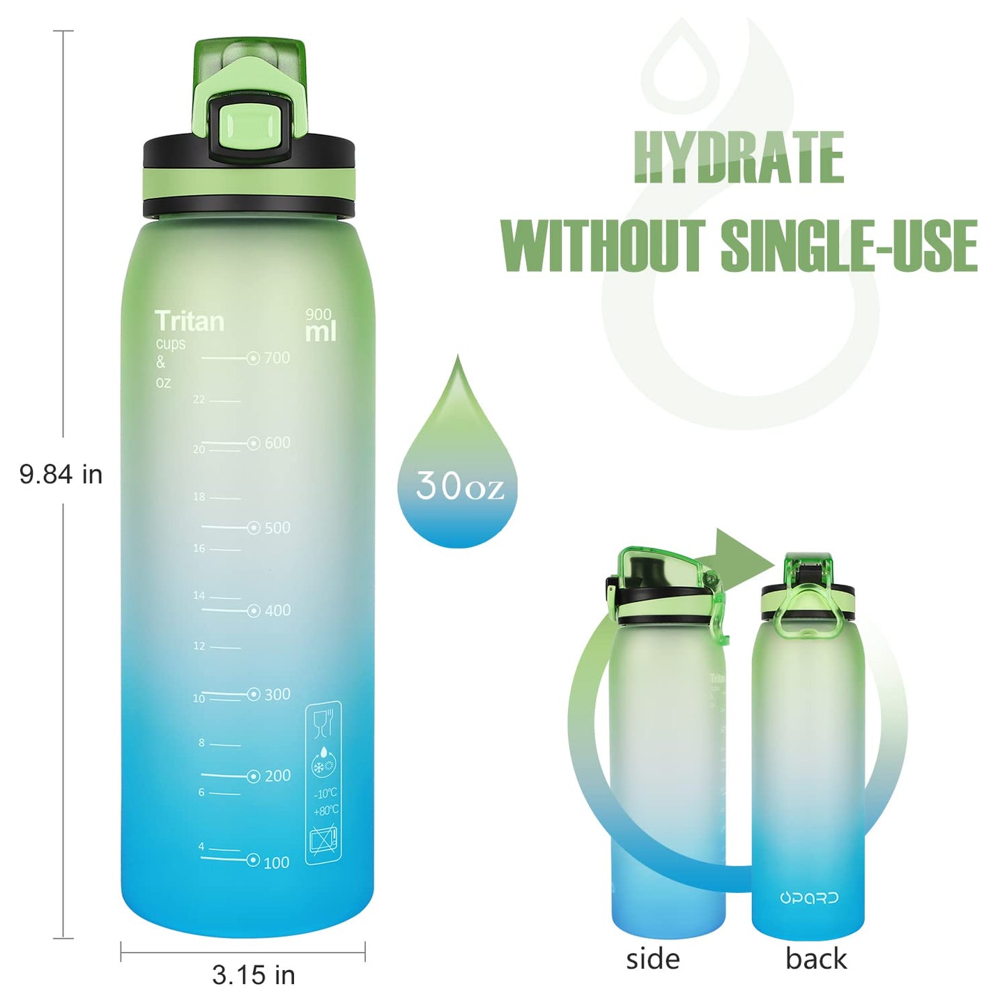 Opard Sports Water Bottle 900ml - Tritan BPA-Free Water Bottle, Leakproof Sports Bottle for Kids, Sports, Fitness, Cycling, Soccer, Outdoor