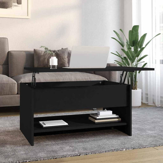 vidaXL Adjustable Height Coffee Table Side Table Living Room Table with Storage Black 80x50x40cm Wood Material
