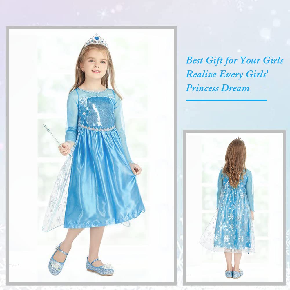 Vicloon ELSA Princess Costume Kids Deluxe Fancy Blue Dress, Accessories for Girls, Christmas Dress-Up Carnival Party Halloween Festival-Blue