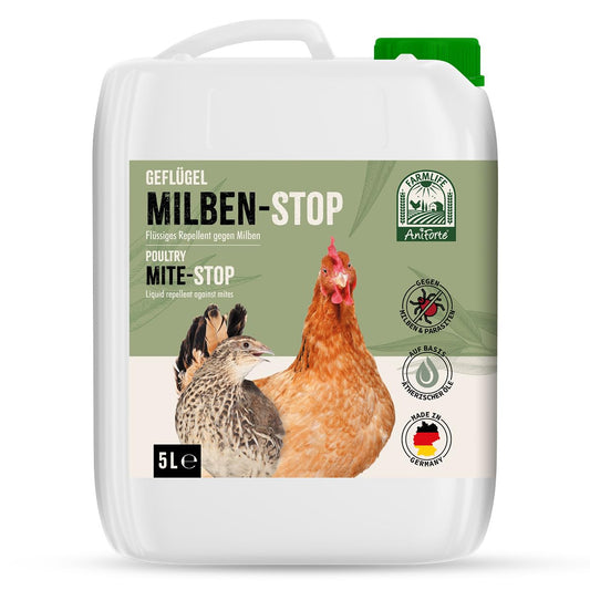 AniForte Mite Stop Liquid for Chickens & Poultry 5 Liters - against mites & parasites, for acute infestation & preventive measure, effective defense, ideal for refilling AniForte Mite Stop Spray.
