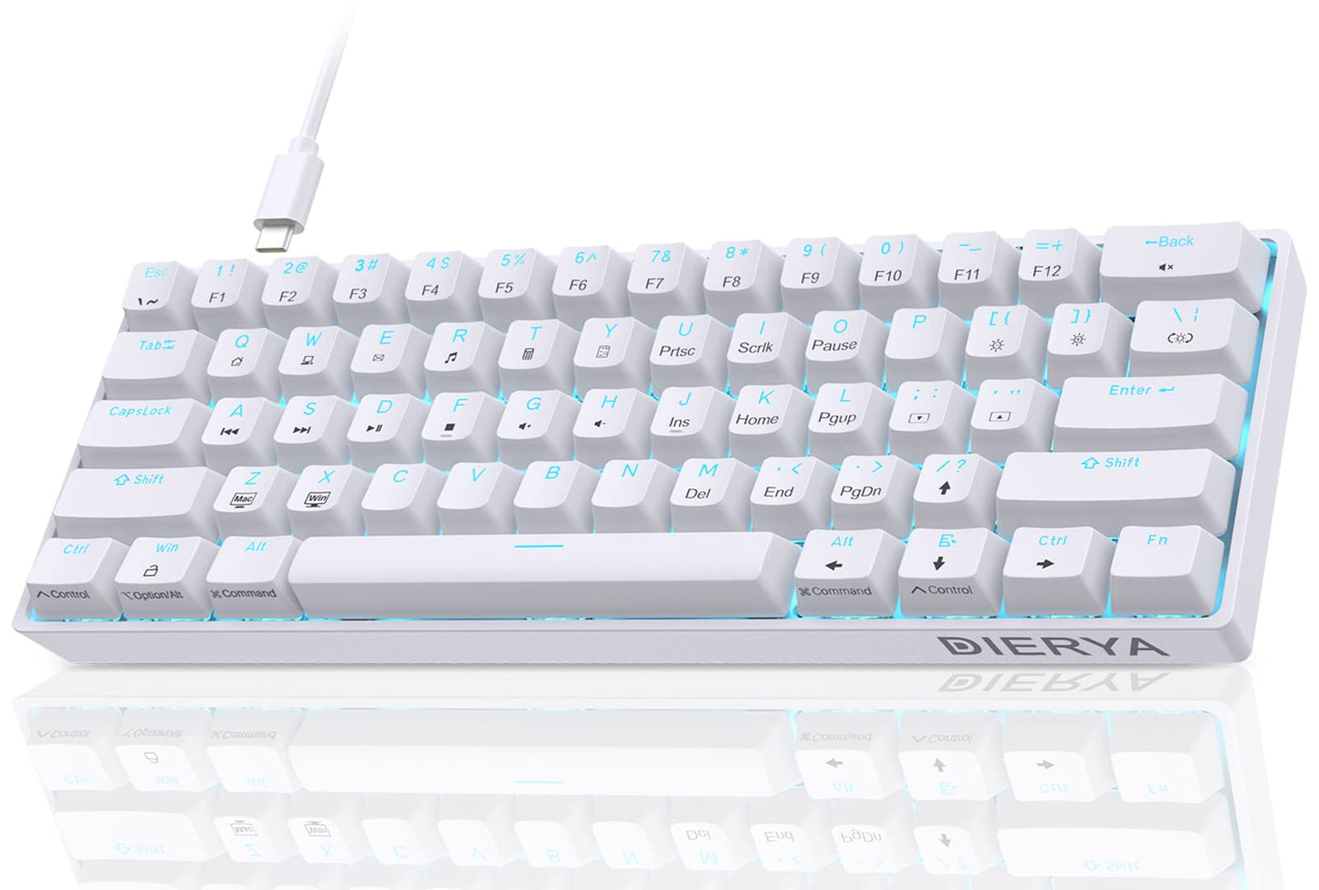 Dierya DK61se Gaming Keyboard, 60% Mechanical Keyboard with Red Linear Switch, Ultra-Compact Mini 61 Keys Anti-Ghosting, Typ-C Data Cable, US Layout for PC Windows Gamer Typist, White