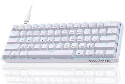 Dierya DK61se Gaming Keyboard, 60% Mechanical Keyboard with Red Linear Switch, Ultra-Compact Mini 61 Keys Anti-Ghosting, Typ-C Data Cable, US Layout for PC Windows Gamer Typist, White