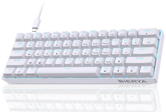 Dierya DK61se Gaming Keyboard, 60% Mechanical Keyboard with Red Linear Switch, Ultra-Compact Mini 61 Keys Anti-Ghosting, Typ-C Data Cable, US Layout for PC Windows Gamer Typist, White