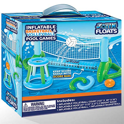 JOYIN Inflatable Pool Volleyball Set, Volleyball Basketball Hoops Pool Float Set, Floating Summer Floaties, Volleyball Pool Party Lounge Raft, Inflatable Party Swimming Game Toy.