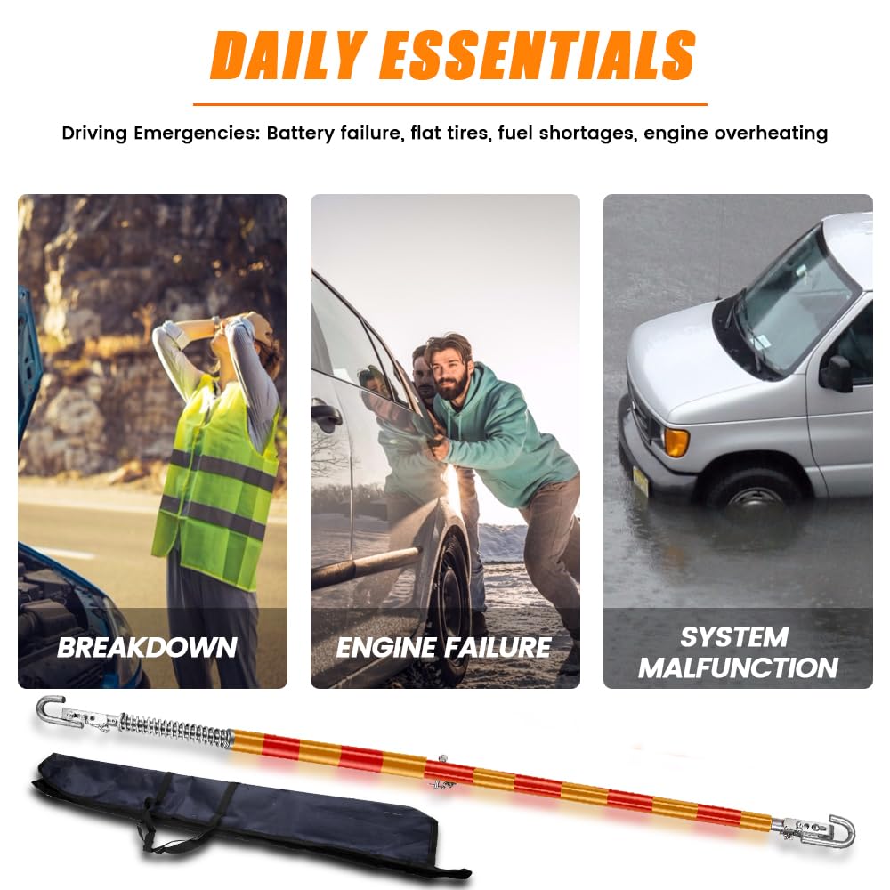 Anbull 2-Piece 5T Tow Strap Emergency with Spring Damping, Towing Length 175cm, Max. Towing Capacity: 5000kg