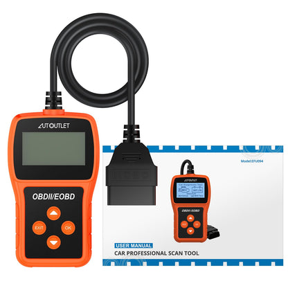 AUTOUTLET OBD2 diagnostic tool, car OBD2 scanner code reader with DTC definition, 10 languages, voltage detection and monitoring, automotive fault code reader.