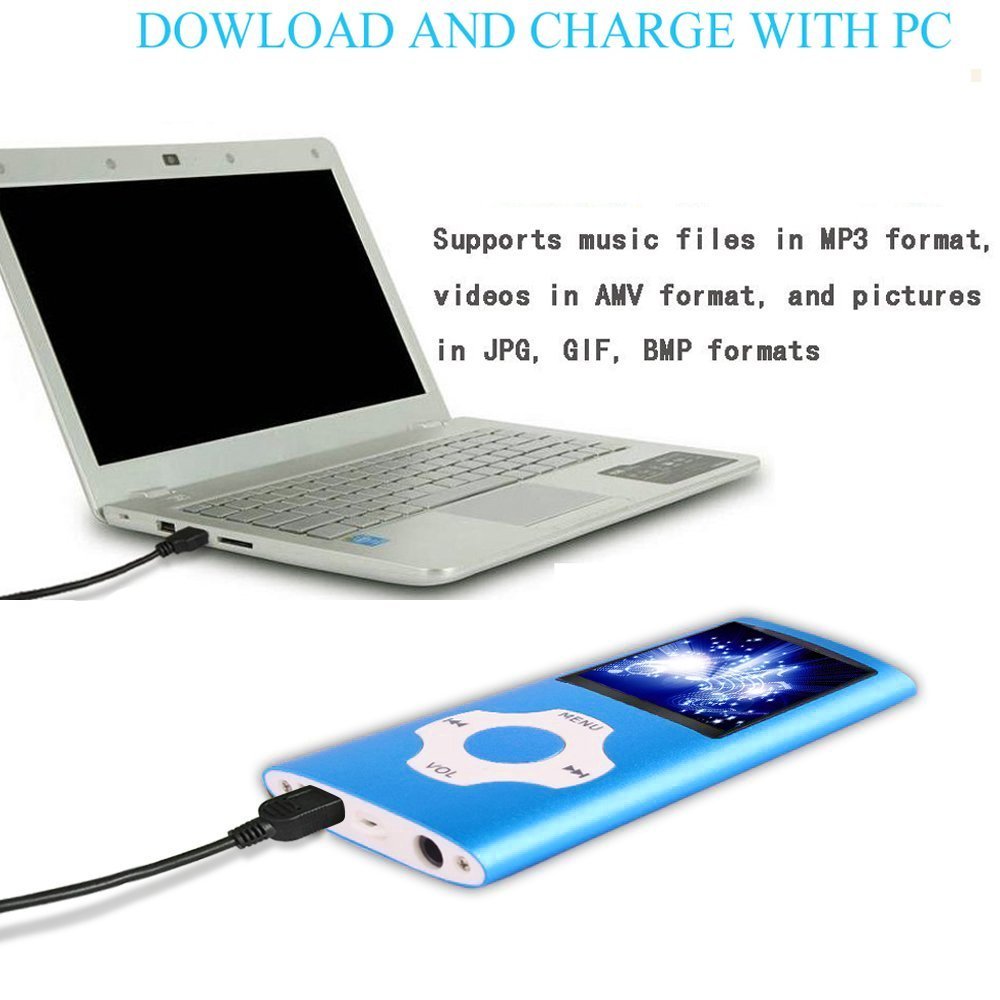 32GB Bluetooth MP3 player, Tabmart MP4 music player support audio player, media player, FM radio, e-books with long battery life, 1.81-inch color display. Blue music player.
