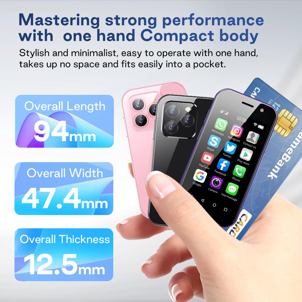 ZOKOE Mini mobile smartphone for kids 3-inch screen 2000mAh 3GB RAM 64GB ROM 2.0+5.0MP Face unlock 4G no contract phone (Black)