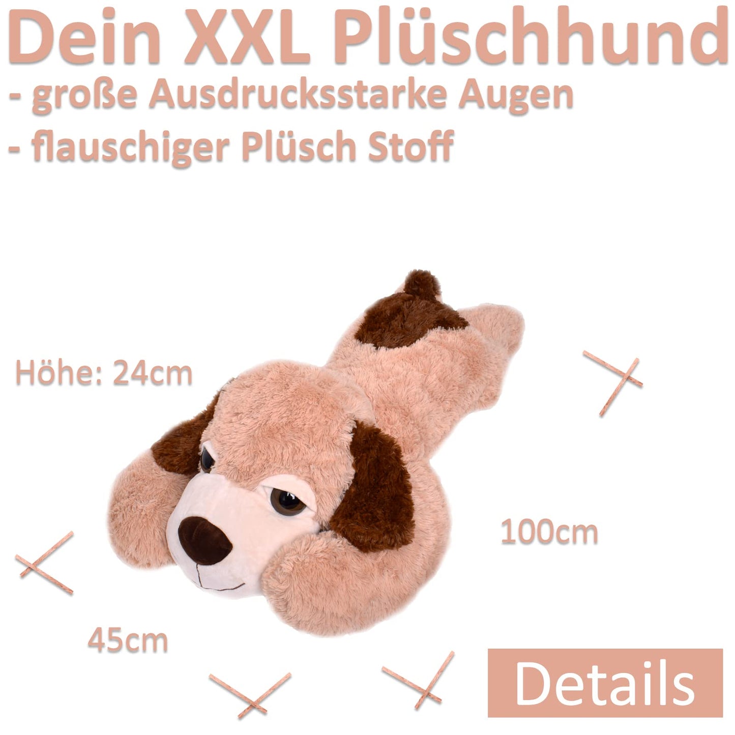 TE-Trend XXL Giant plush dog large plush toy gift plush dog stuffed dog Plush Dog 100cm brown