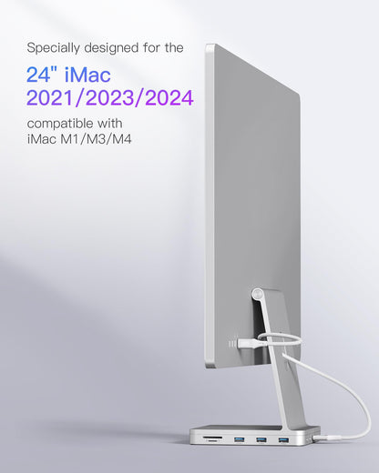 Inateck USB C Hub for iMac, docking station compatible with iMac 24 inch 2021/2023, USB 3.2 Gen 2, 8-in-1 aluminum USB hub with NVMe SSD enclosure, USB C 10 Gbps and SD/TF card reader, DK2001