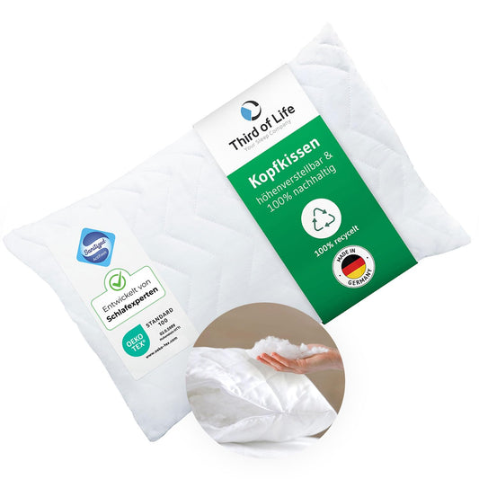 VERDA Pillow - Pillow 40x60 Made in Germany, 100% sustainable, Orthopedic Sleep Pillow 40 x 60 made from recycled fibers, adjustable height for stomach, back, side sleepers, suitable for allergy sufferers