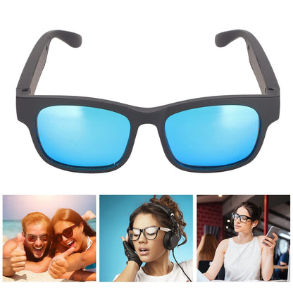 Smart glasses, smart audio sunglasses, noise cancelling, hands-free calling, open-ear speakers with Bluetooth connectivity for gaming, meetings, traveling, driving (blue colorway)