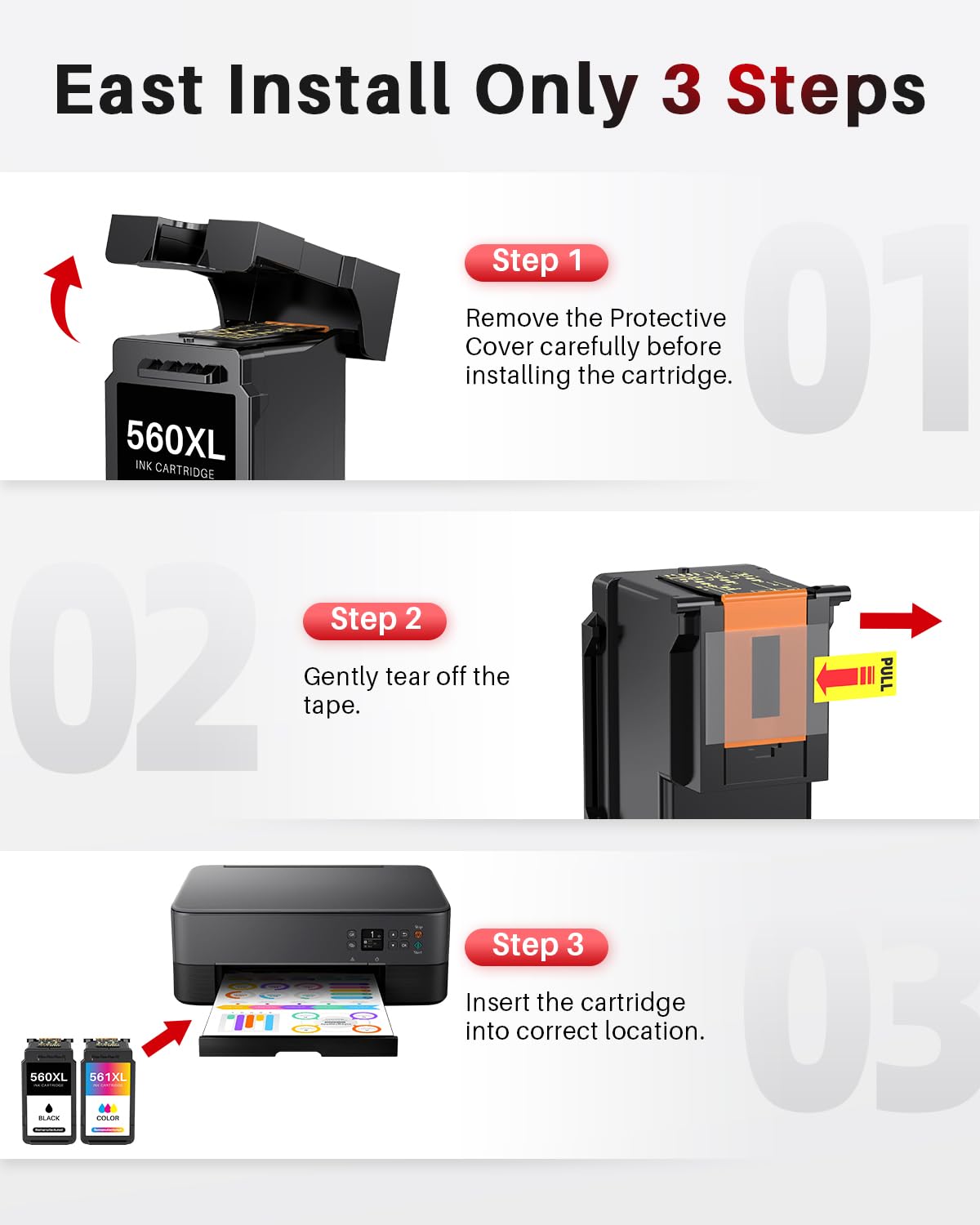 HelloYa 560 561 Cartridges PG-560XL CL-561XL Replacement for Canon printer cartridges 560 560 PG 560 XL black and CL 561 XL for Canon Pixma TS5350 TS5351 TS5352 TS5353 TS7451 TS7450 (1 black 1 tri-color)