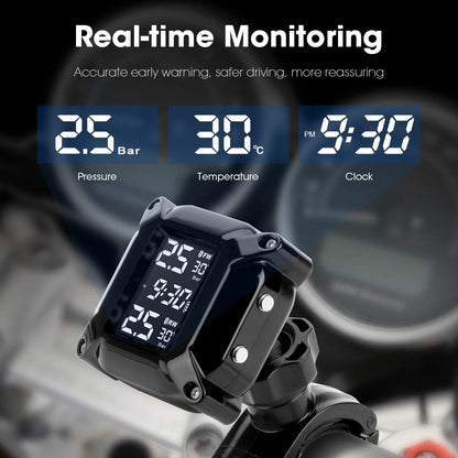 Jansite Motorcycle TPMS Wireless Tire Pressure Monitoring System with 2 external sensors LCD display Car Alarm System Anti-Off & Waterproof Waterproof