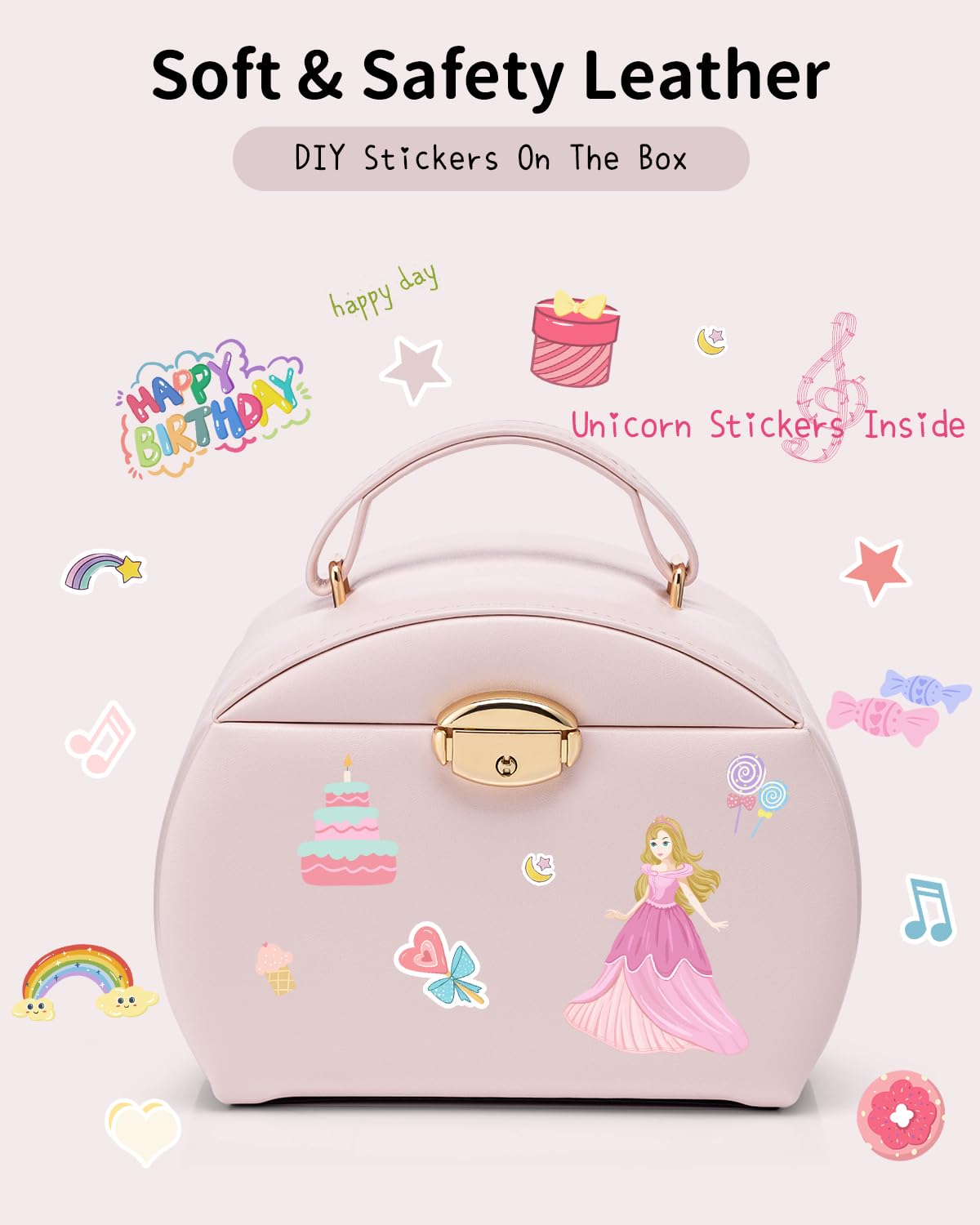 Vlando music box jewelry box for girls with drawers, girl gifts 7 8 years, jewelry storage for kids, ballerina leather jewelry box with canon melody, lockable.