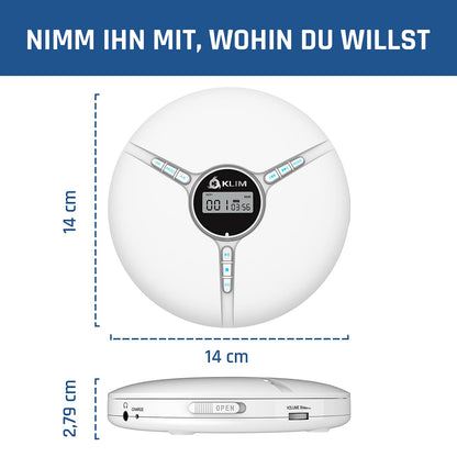 KLIM Discman - Portable CD player with built-in battery - NEW - includes KLIM Fusion headphones. Compact Mini Portable CD Player, compatible with CD-R, CD-RW, and MP3 - Discman CD Player - White.