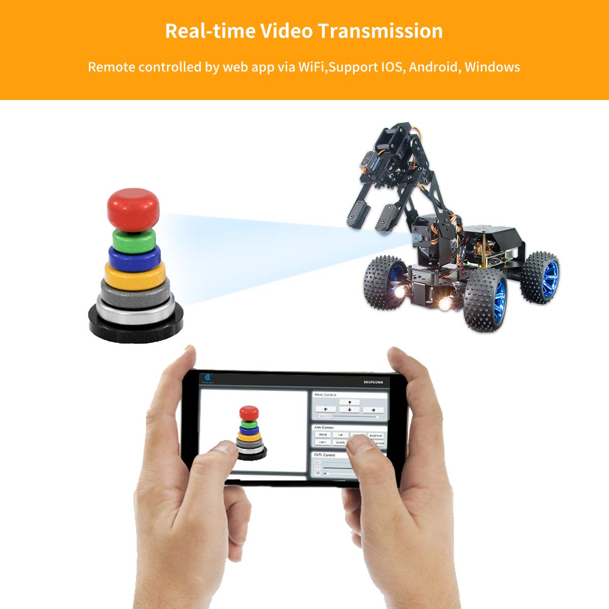 Adeept PiCar-Pro Raspberry Pi Smart Robot Car Kit. Program a 2-in-1 4WD car robot with a 4-DOF robot arm. Electronic DIY robotics kit for teens & adults for Pi 4 4B 3B 3B+.
