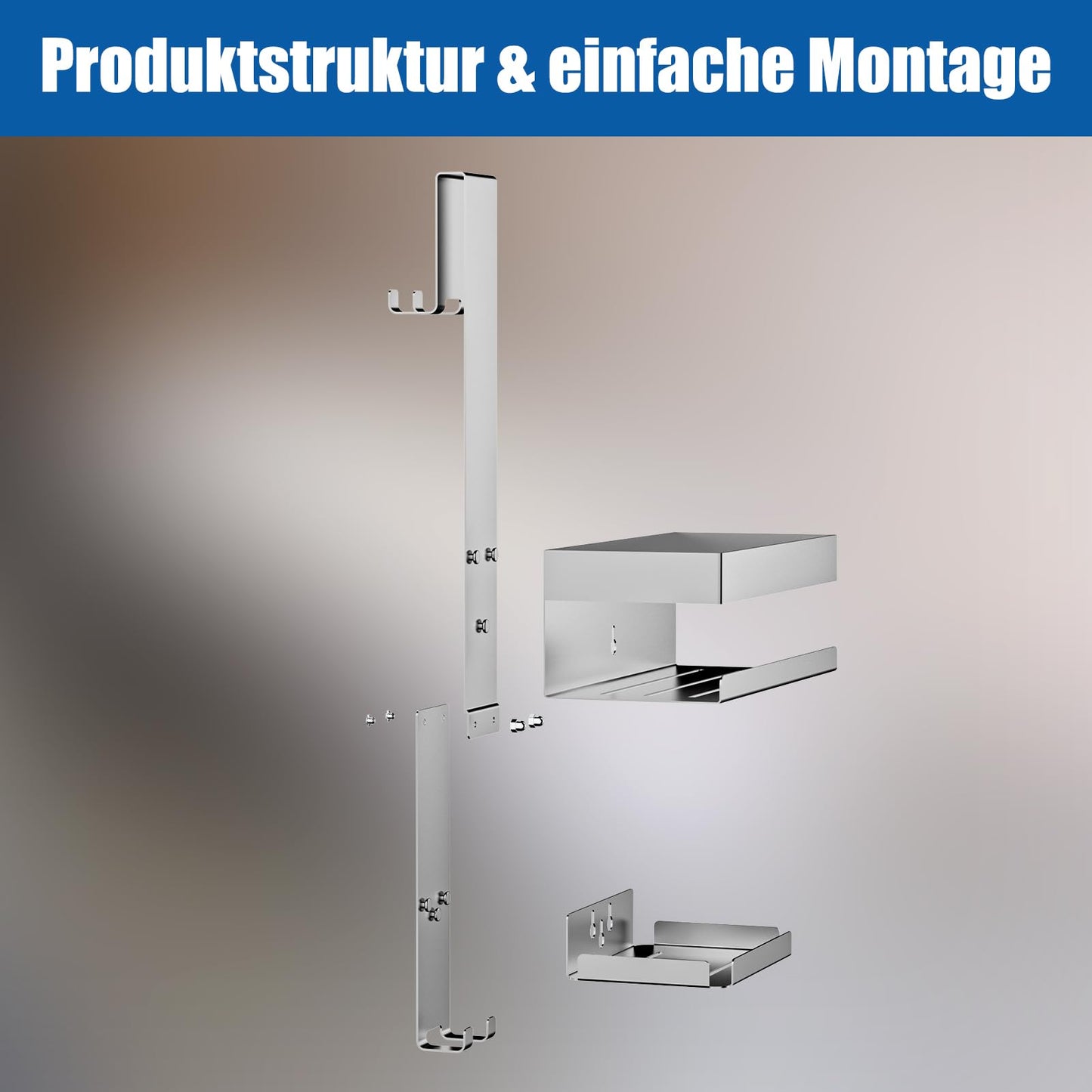 Ulioyer Hanging Shower Caddy with Soap Holder, SUS304 Stainless Steel Shower Shelf No Drilling for Frameless Glass Door, Shampoo Shower Gel Holder for Shower (Style B (Silver))