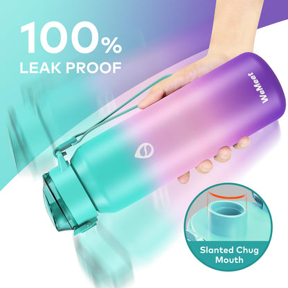 WEMEET stainless steel water bottle 1 liter with removable straw, [18/10 stainless steel] water bottle with removable straps leak-proof double-walled Tritan lid for bike, outdoor, school, gym