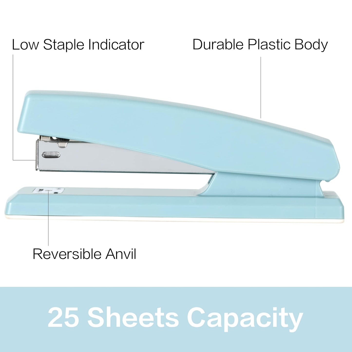 Deli desktop stapler, 2-pack, office stapler, 25-sheet capacity, includes 2000 staples and 2 staple removers, 2 pieces, blue.