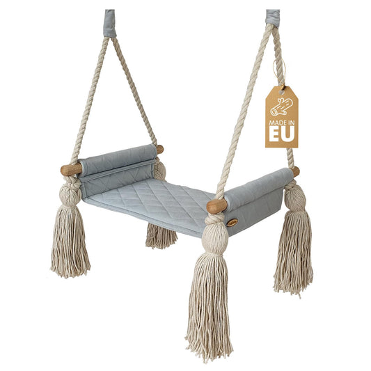 Create for you® - Baby Swing Indoor, Large Wooden Kids Swing, Baby Swing, Baby Swing Door Frame, Wood Swing for Ceiling Mounting, Adjustable Height, 46x36x12 cm, Color Gray