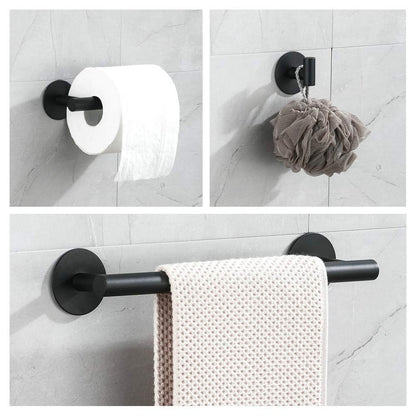 3-piece bathroom accessories set without drilling - matte black adhesive 30cm towel holder with toilet paper holder and towel hooks.