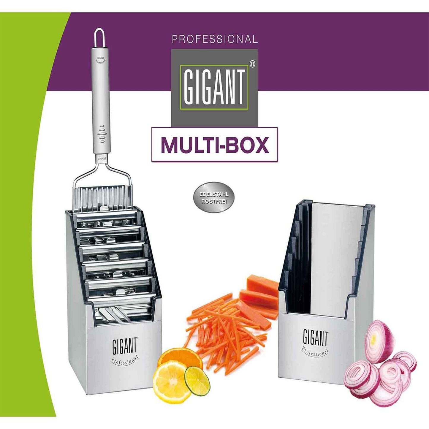 4-in-1 Vegetable Slicer Giant Multi Cutter Muxel's Super Mega Set with 6 additional inserts in the convenient multi-box + lilac multi peeler.