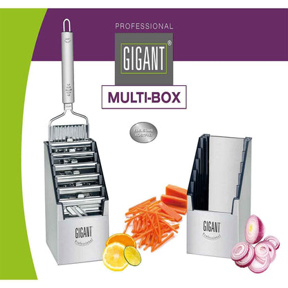 4-in-1 Vegetable Slicer Giant Multi Cutter Muxel's Super Mega Set with 6 additional inserts in the convenient multi-box + lilac multi peeler.