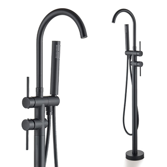 Rozin Freestanding Tub Faucet Black Bathroom Faucet with Hand Shower Floor Mount Bathtub Faucet 2 Handles 360° Rotate Shower Faucets for Tub