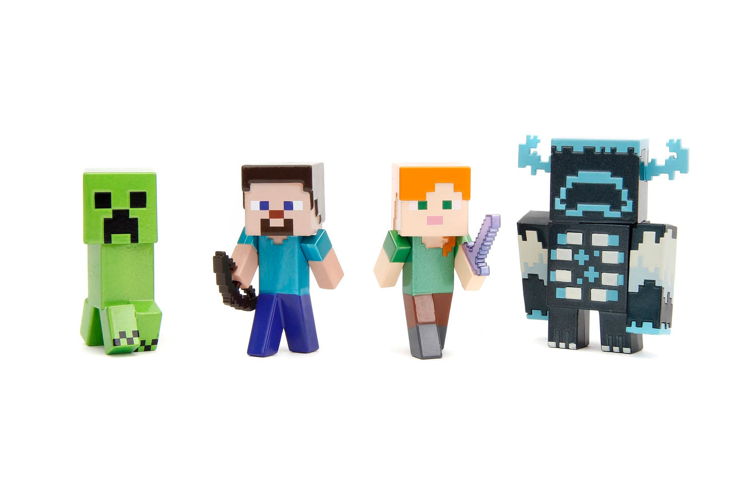 Jada Toys Minecraft Figure Set (4 pieces) made of metal - Collectible figures from Minecraft Caves & Cliffs (Steve, Alex, Creeper, and Warden) for gamers & collectors aged 8 and up, each 6 cm.