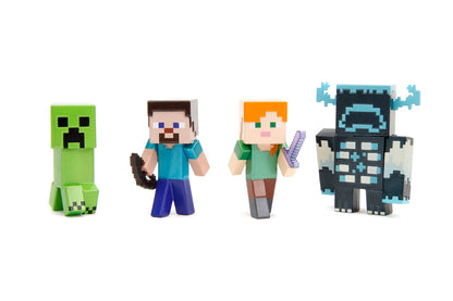 Jada Toys Minecraft Figure Set (4 pieces) made of metal - Collectible figures from Minecraft Caves & Cliffs (Steve, Alex, Creeper, and Warden) for gamers & collectors aged 8 and up, each 6 cm.