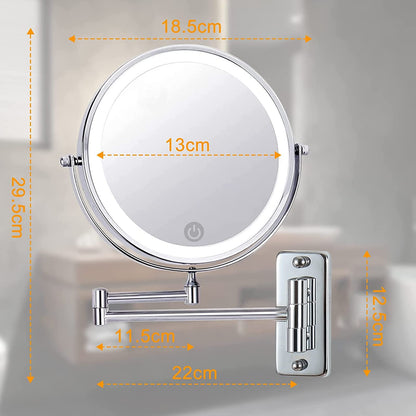 AUPERTO LED Lighted Makeup Mirror - Wall-mounted makeup mirror with 1x/10x magnification, touch button adjustable light, 360° swivel wall mount, and USB rechargeable for bathroom.
