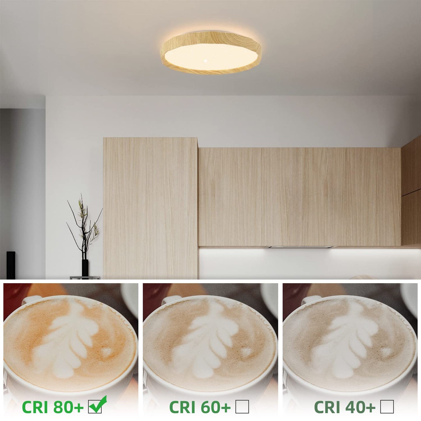 ZMH Ceiling Light LED Ceiling Light Living Room - Living Room Lamp Wood Look Ø40cm Bedroom Ceiling Light 43W Bedroom Lamp Dimmable with Remote Control Kitchen Lamp Boho Hallway Lamp for Kitchen Hallway