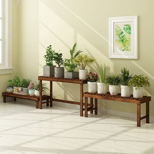 Plant shelves, garden step wooden flower stand, balcony green plant stand, living room flower pot stand, garden decoration stand (Color: Brown, Size: 98x25x30cm)