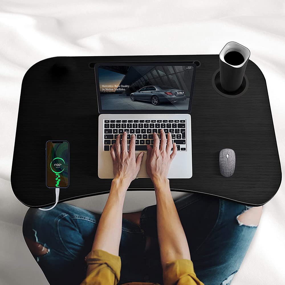 Laptop table, bed tray, portable laptop bed table, foldable, reading desk, breakfast board, notebook stand, book tray, for living room, office, and on the go, sofa floor | 60 x 40 cm, wood color