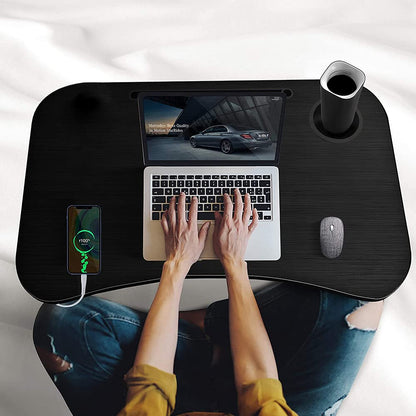 Laptop table, bed tray, portable laptop bed table, foldable, reading desk, breakfast board, notebook stand, book tray, for living room, office, and on the go, sofa floor | 60 x 40 cm, wood color