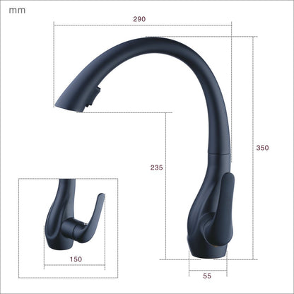 Beelee pull-out kitchen faucet with spray, single handle sink faucet, black paint, BL1749B.