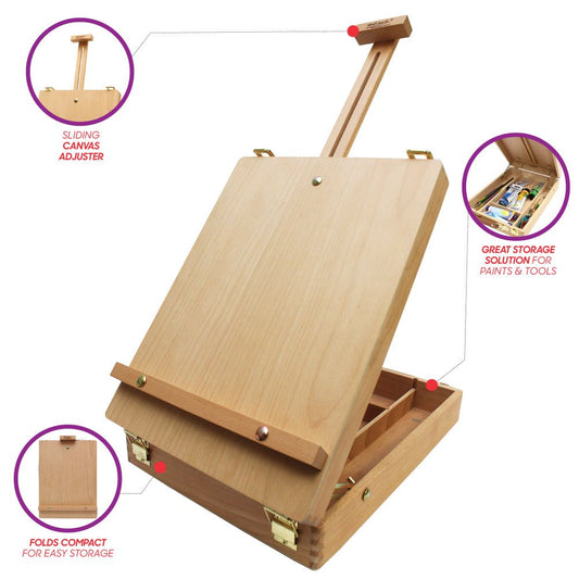 Mont Marte Adjustable Wooden Easel, Portable Painting Easel, Tabletop Easel with Storage Space for Brushes, Paints, and Drawing Supplies