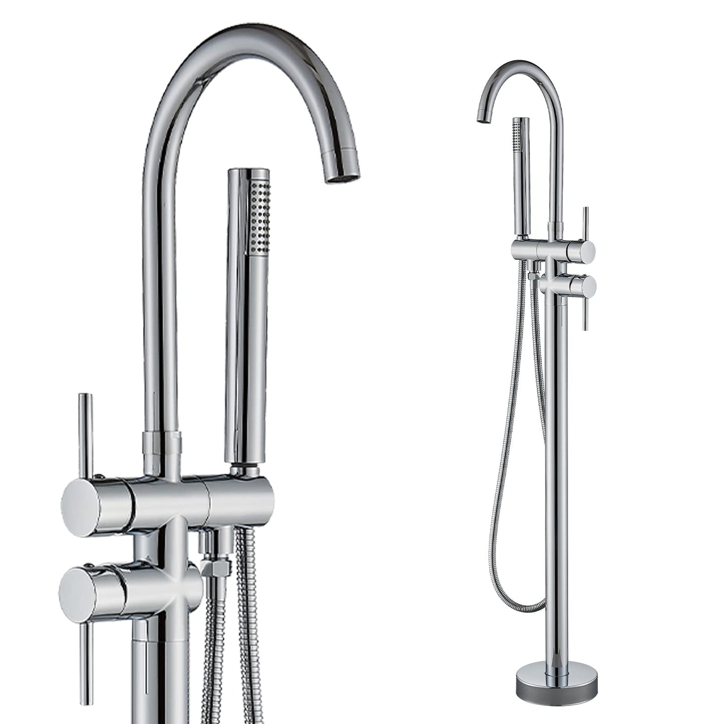 Rozin Free-standing Bathtub Faucet Chrome Floor Mounted Bathtub Faucet 360° Swivel Bathtub Faucet with Hand Shower Bathtub Faucet for Tub