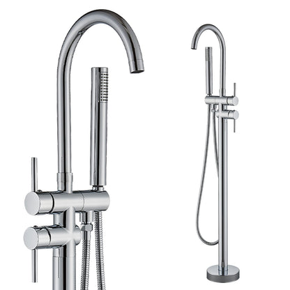 Rozin Free-standing Bathtub Faucet Chrome Floor Mounted Bathtub Faucet 360° Swivel Bathtub Faucet with Hand Shower Bathtub Faucet for Tub