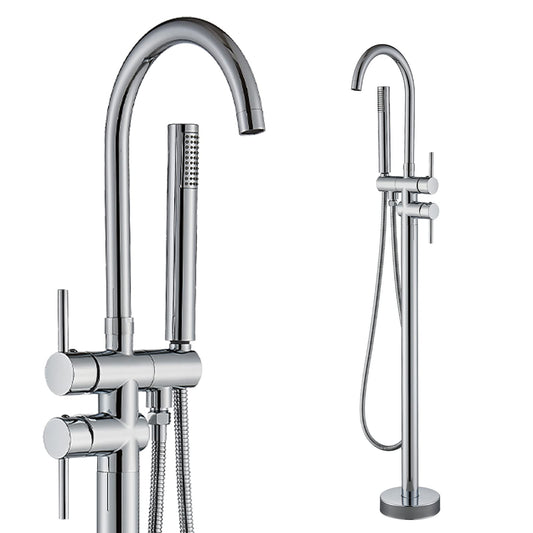 Rozin Free-standing Bathtub Faucet Chrome Floor Mounted Bathtub Faucet 360° Swivel Bathtub Faucet with Hand Shower Bathtub Faucet for Tub